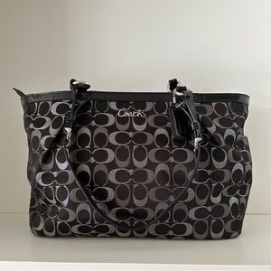 black silver coach signature purse satchel